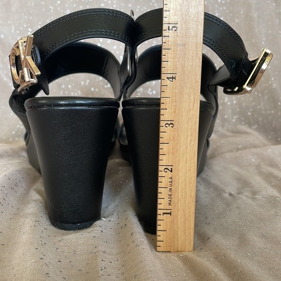Brand New Calvin Klein Platform Black & Gold Tone Ankle Strap Buckle Sandals - Picture 6 of 13